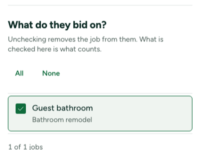 The invitation screen: a contractor, the jobs they are invited to, and the message ready to send.